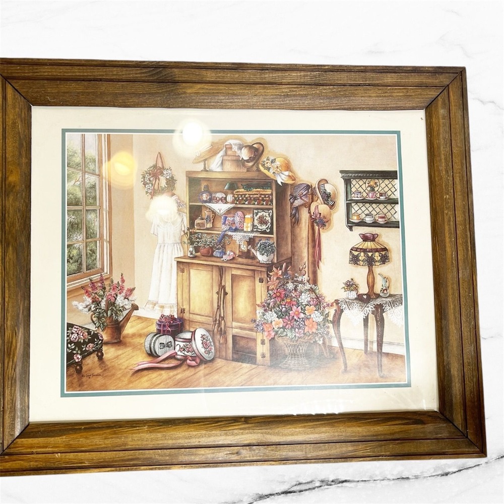 "Victorian Dress Shop" Wood Framed Print 16x13" Vintage Home Decor Art Country